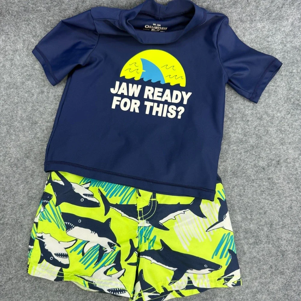 Osh Kosh B'gosh Boys 2pc Rashguard Swim‎ Short Set 18M Sharks Beach Water Ocean